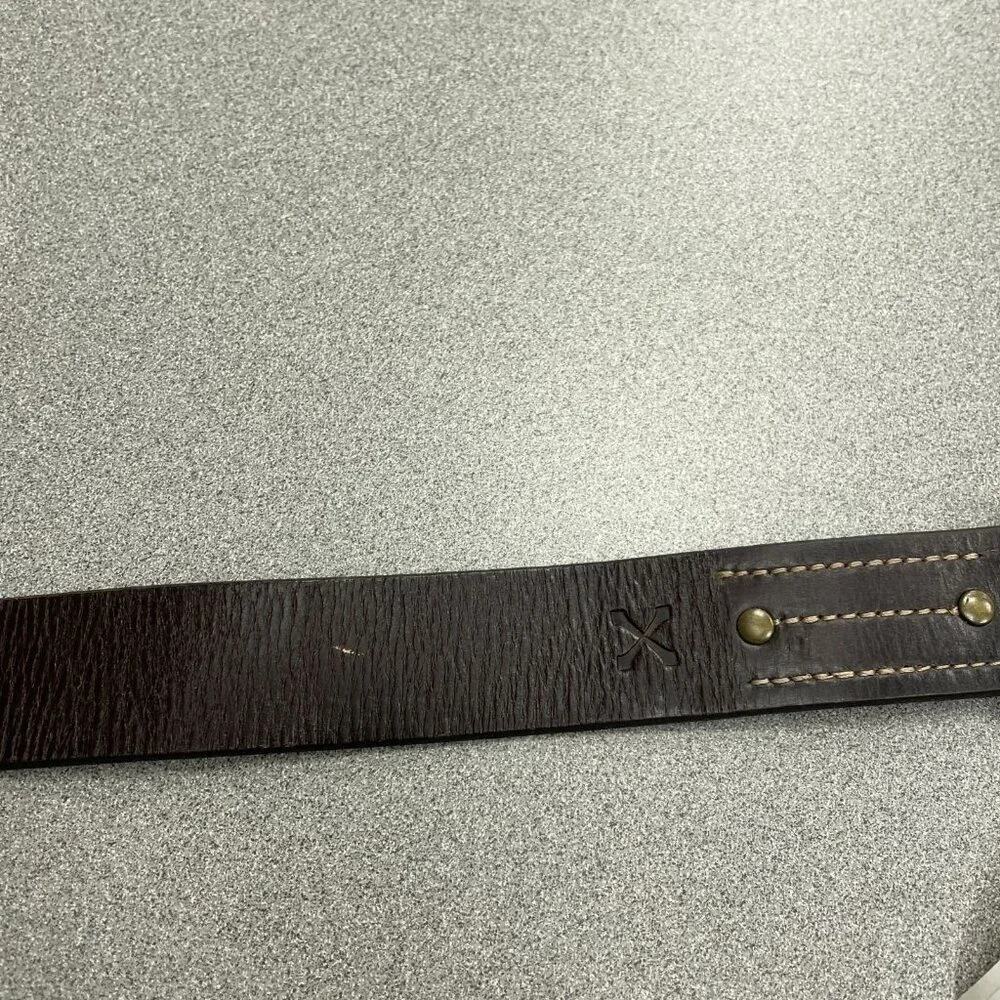 Men's Belt Size 44 Chocolate Leather Jean Belt Antique Brass Buckle i1783